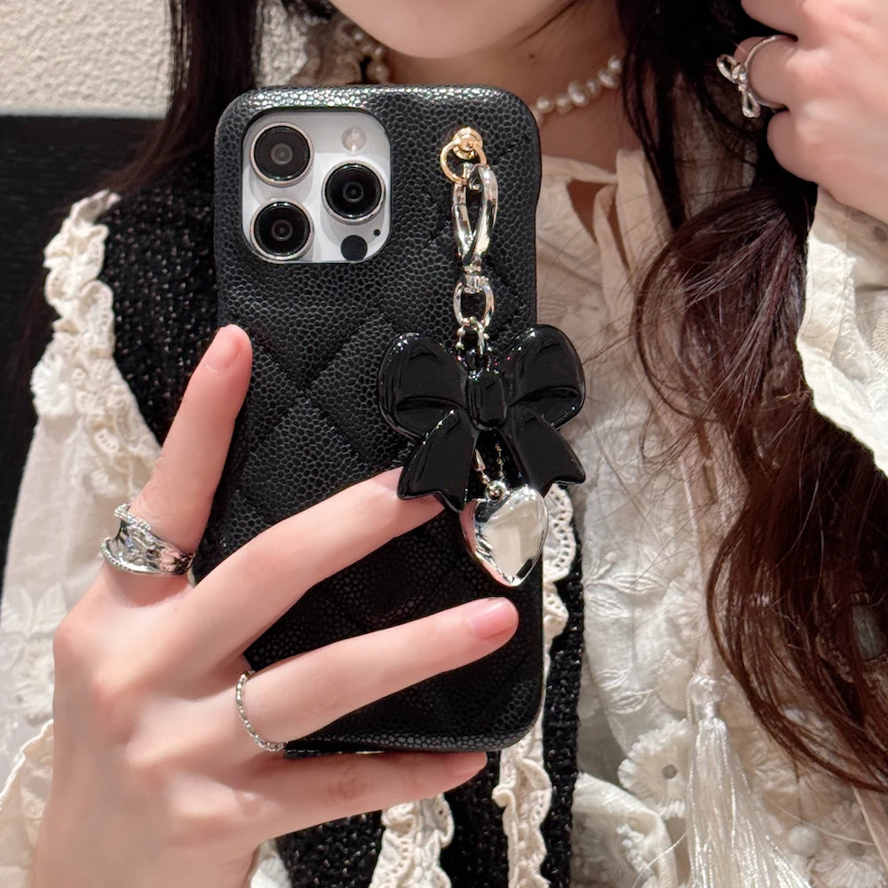 Caviar Leather Puffer Bow Phone Case