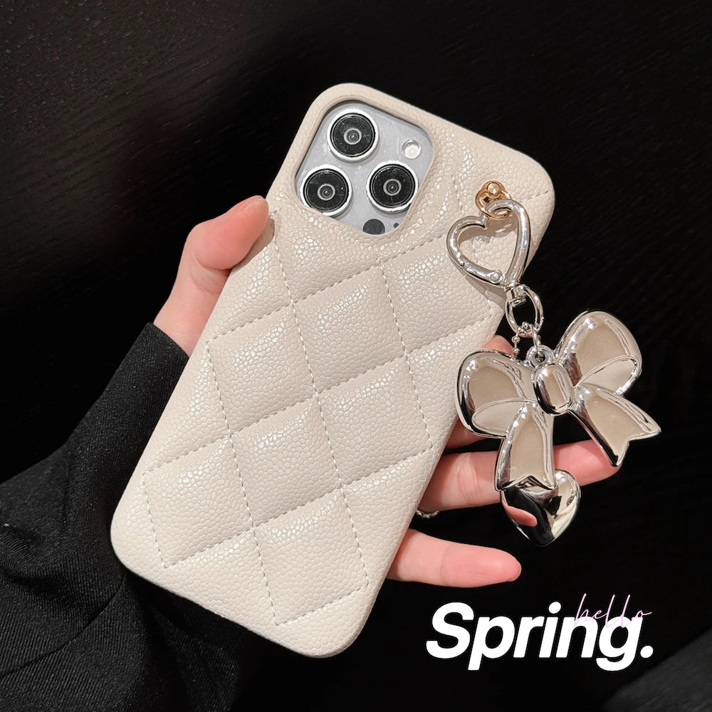 Caviar Leather Puffer Bow Phone Case