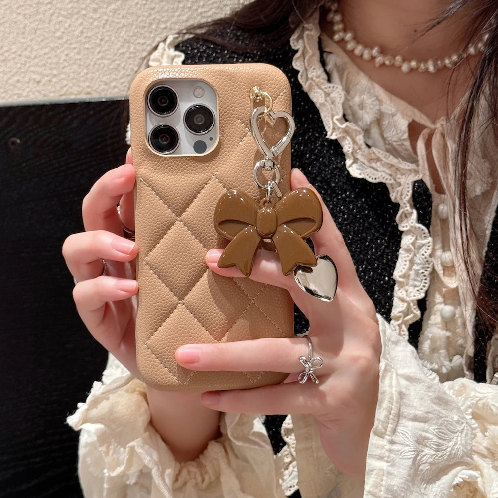 Caviar Leather Puffer Bow Phone Case
