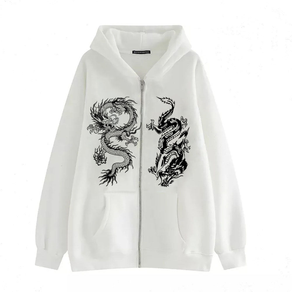 Dragon Print Zip Hoodie