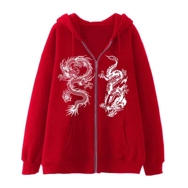 Dragon Print Zip Hoodie