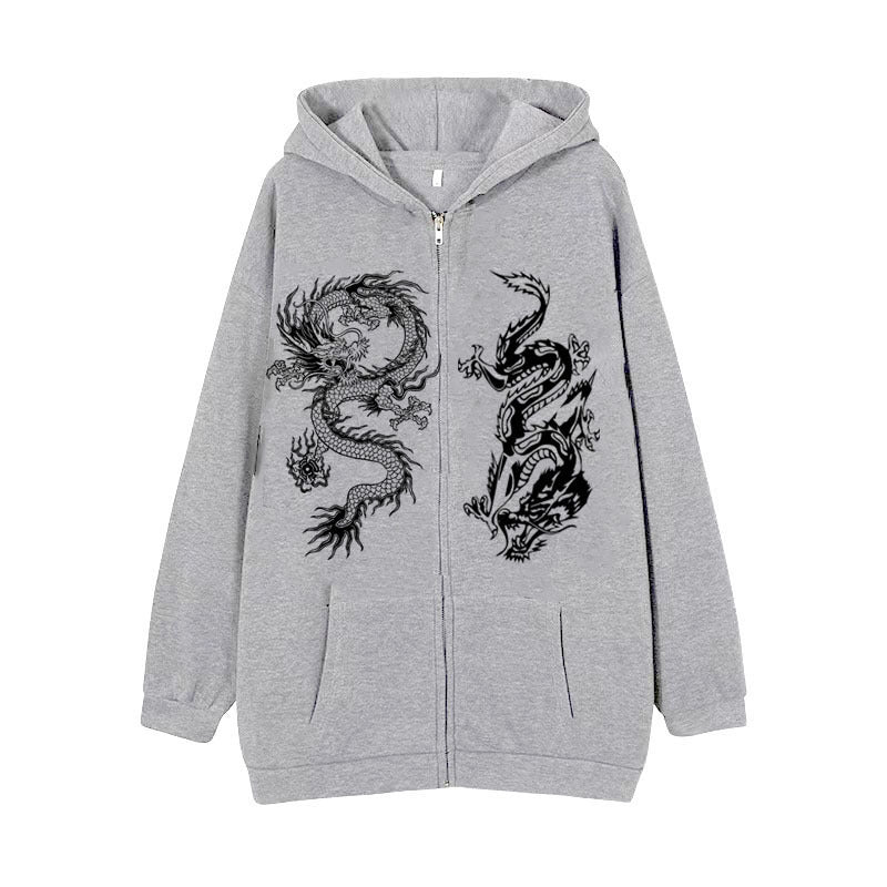 Dragon Print Zip Hoodie