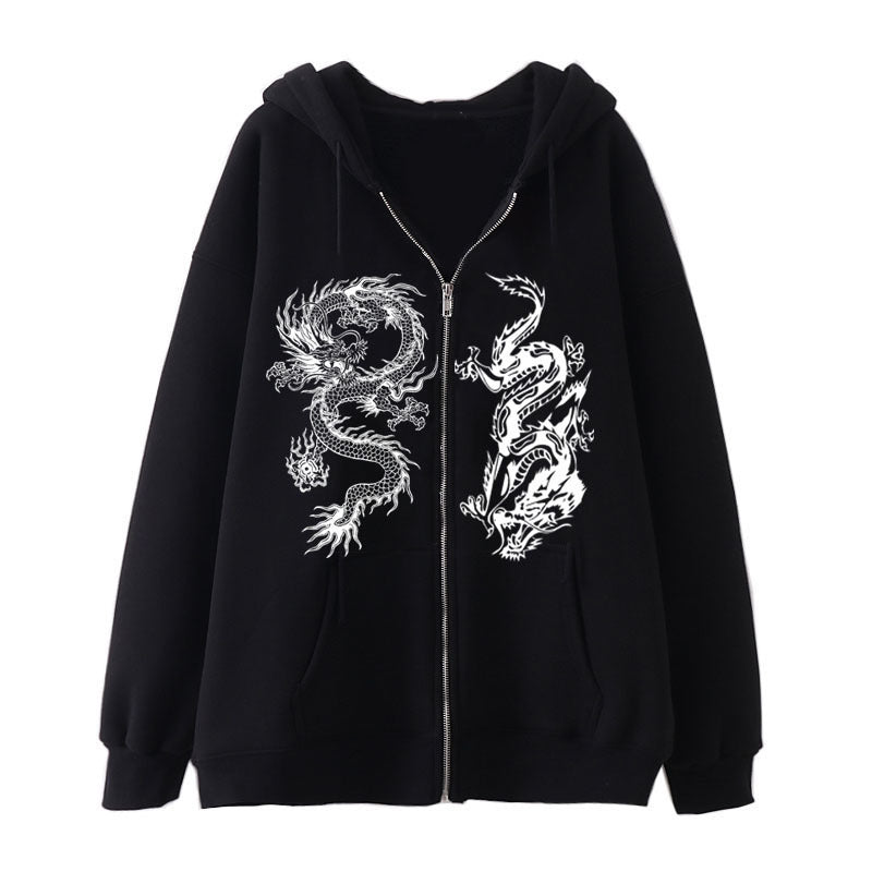 Dragon Print Zip Hoodie