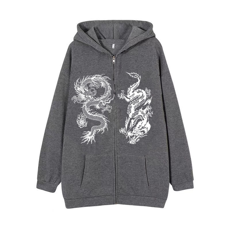 Dragon Print Zip Hoodie