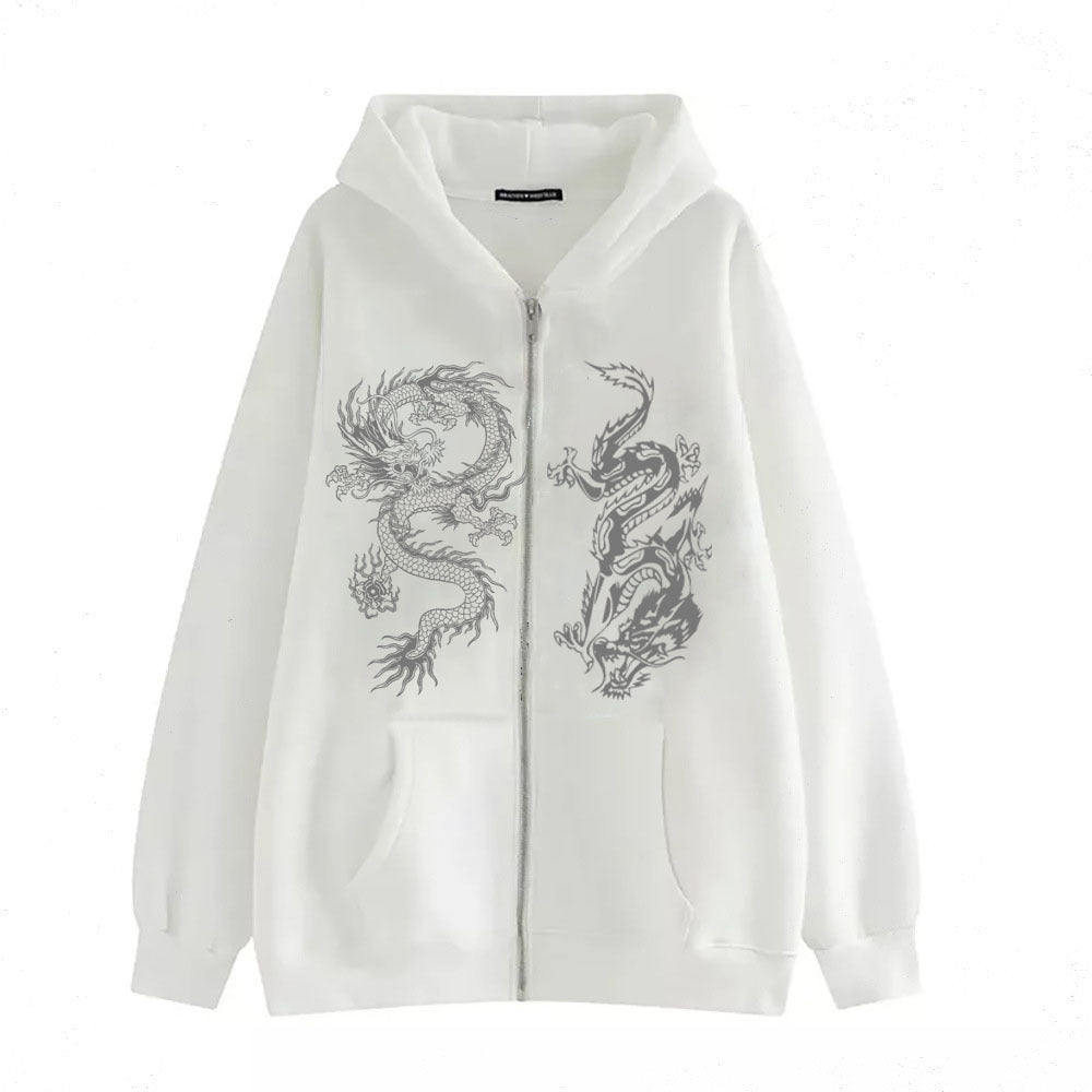 Dragon Print Zip Hoodie
