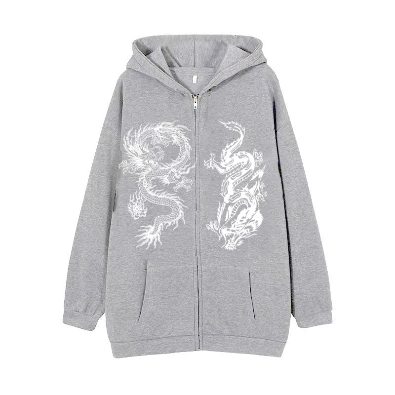 Dragon Print Zip Hoodie