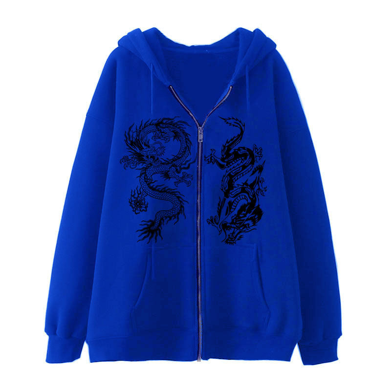 Dragon Print Zip Hoodie