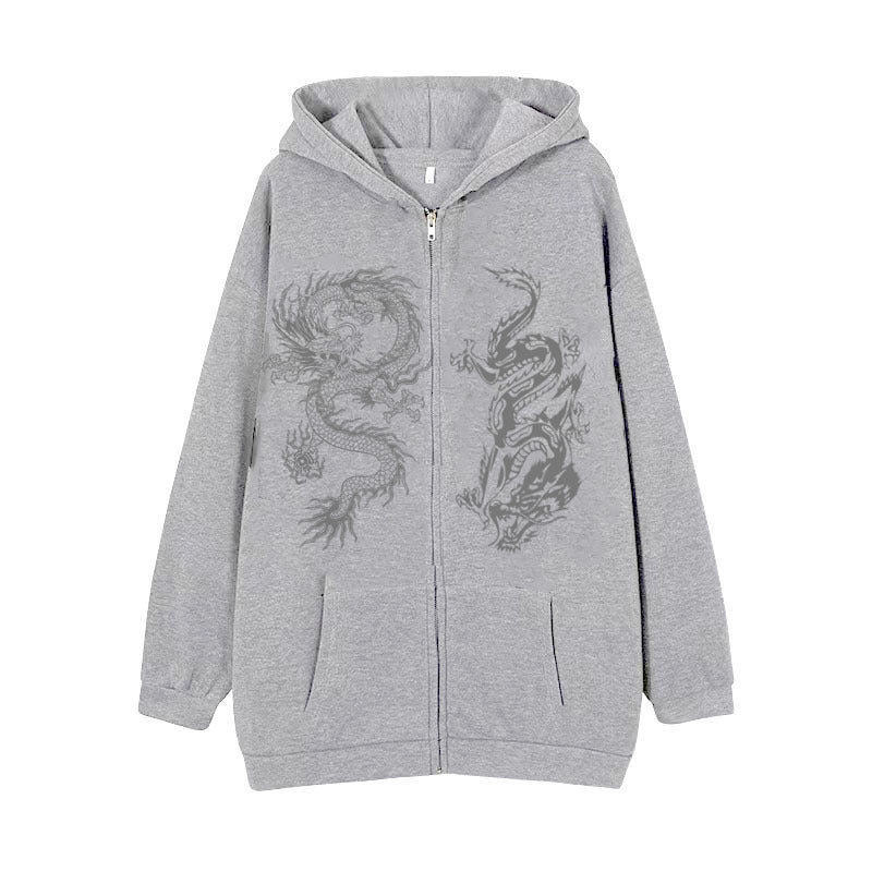 Dragon Print Zip Hoodie