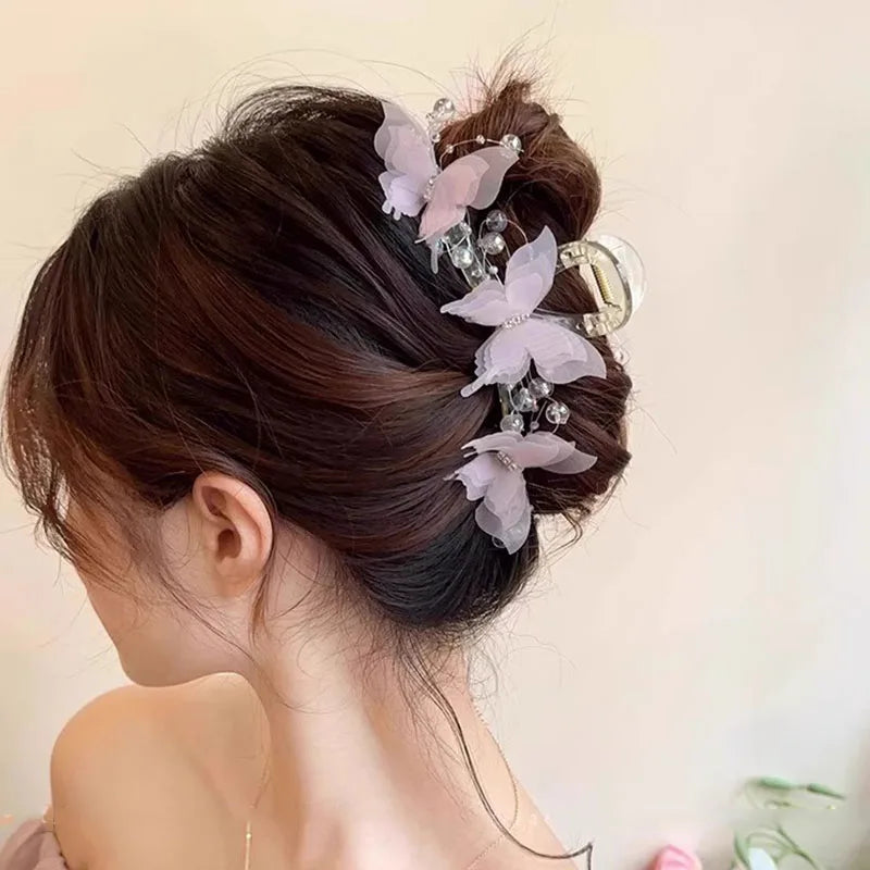Butterfly Pearl Hair Claw Clip
