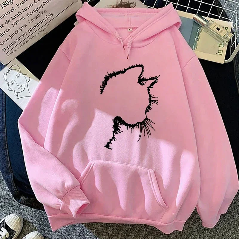 Cat Print Hoodie Sweatshirt