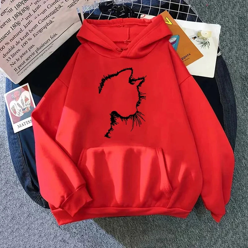 Cat Print Hoodie Sweatshirt