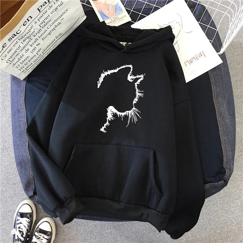 Cat Print Hoodie Sweatshirt