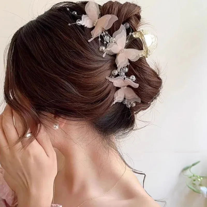 Butterfly Pearl Hair Claw Clip